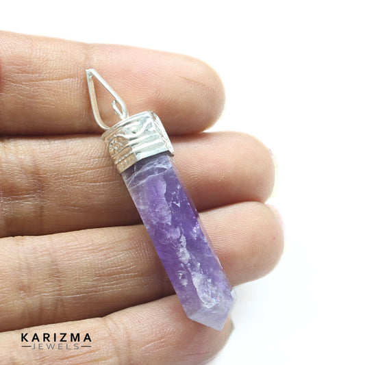 26.5Ct Natural Purple Amethyst Gemstone Healing Point Pencil Pendant