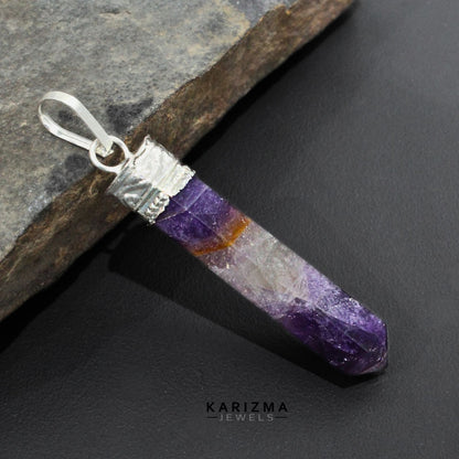 26.4Ct Natural Purple Amethyst Gemstone Healing Point Pencil Pendant