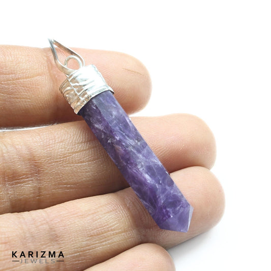23Ct Natural Purple Amethyst Gemstone Healing Point Pencil Pendant