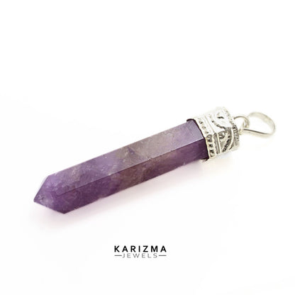 26.2Ct Natural Purple Amethyst Gemstone Healing Point Pencil Pendant