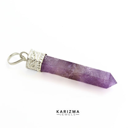 26.2Ct Natural Purple Amethyst Gemstone Healing Point Pencil Pendant