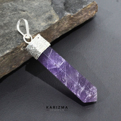 30.2Ct Natural Purple Amethyst Gemstone Healing Point Pencil Pendant