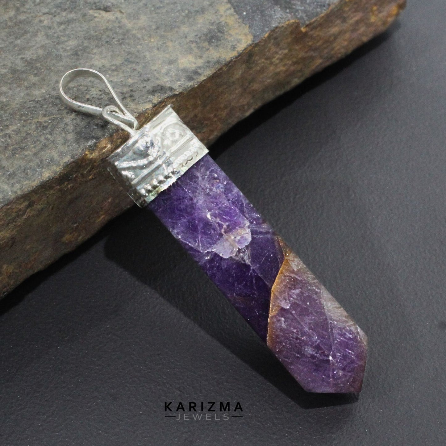 31Ct Natural Purple Amethyst Gemstone Healing Point Pencil Pendant