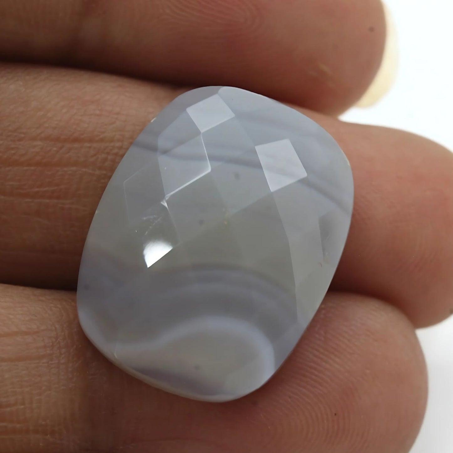 16.3Ct Natural White Agate Cushion Checker Cut Gemstone