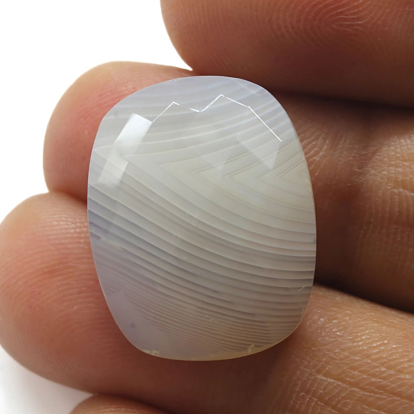 14.2Ct Natural White Agate Cushion Checker Cut Gemstone