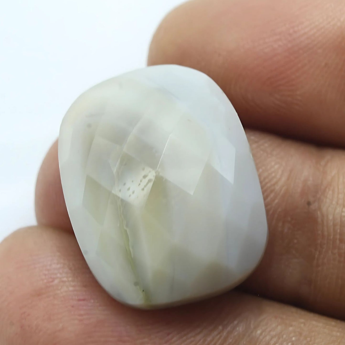 16.8Ct Natural White Agate Cushion Checker Cut Gemstone