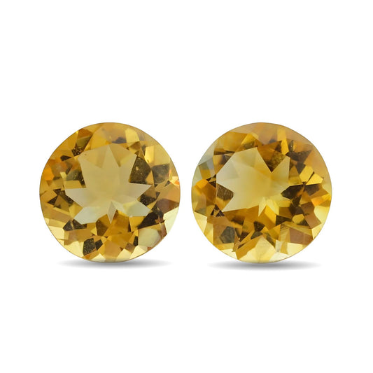 6.5Ct Natural Yellow Citrine (Sunella) Round Shape Gemstone - Pair
