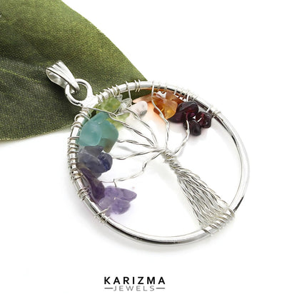 Silver Plated 7 Chakra Tree of Life Pendant for red book remedy lal kitab astrology