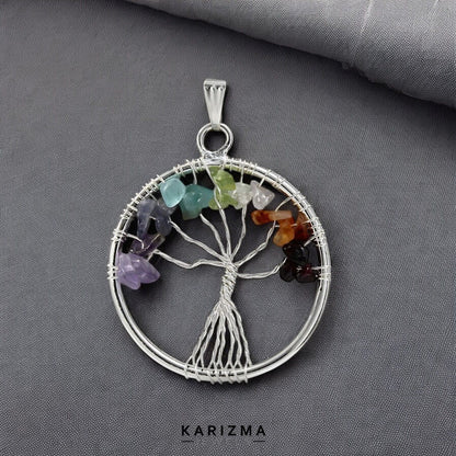 Silver Plated 7 Chakra Tree of Life Pendant for red book remedy lal kitab astrology
