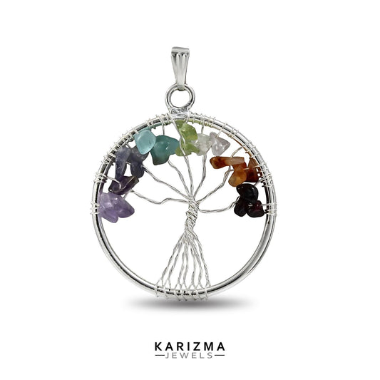 Silver Plated 7 Chakra Tree of Life Pendant for red book remedy lal kitab astrology
