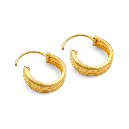 18k Solid Yellow Gold Men Women hinged hoop Three Line EARRINGS