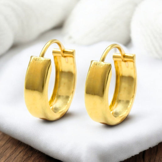 18k Solid Yellow Gold Men Women hinged hoop Flat EARRINGS