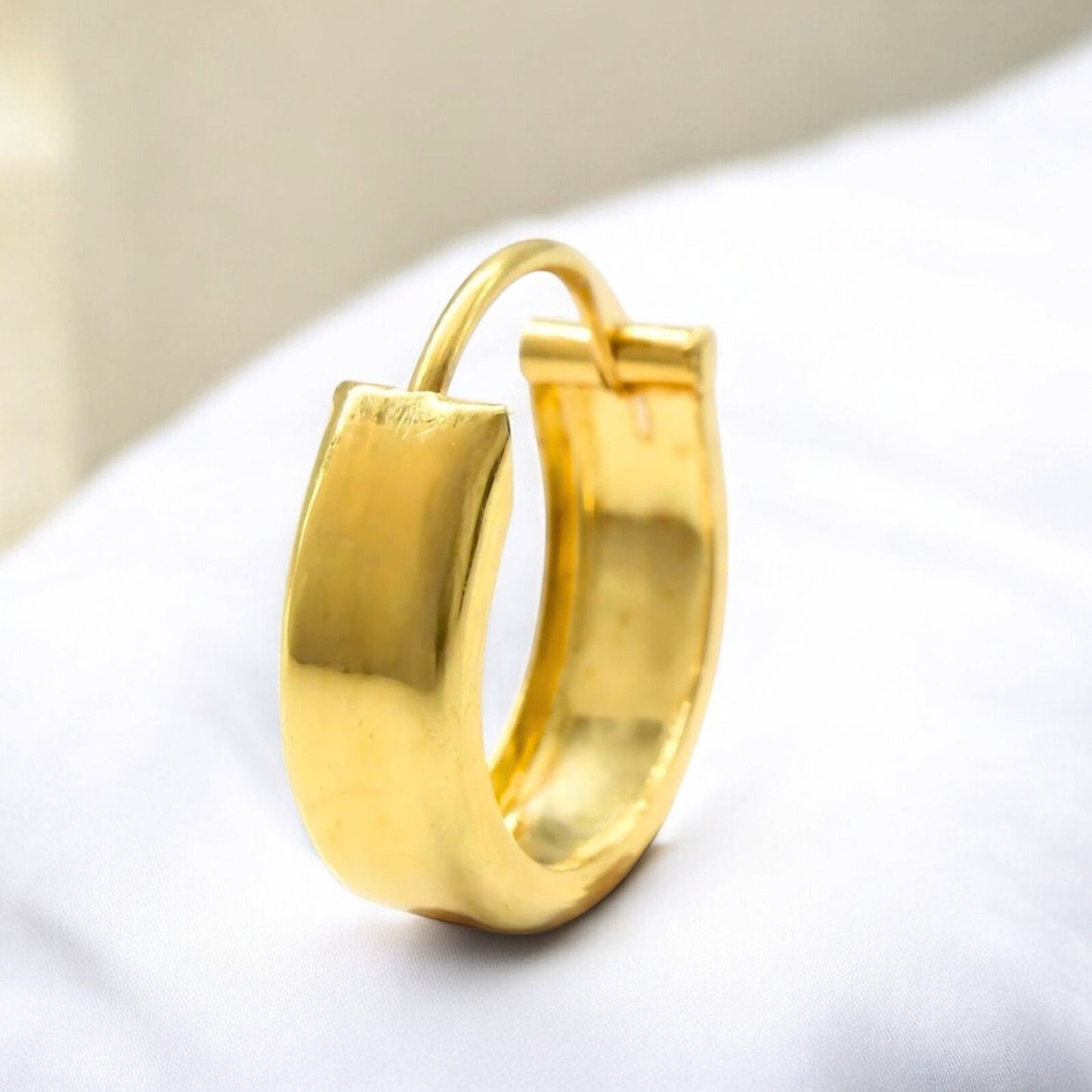 18k Solid Yellow Gold Men Women hinged hoop Flat EARRINGS