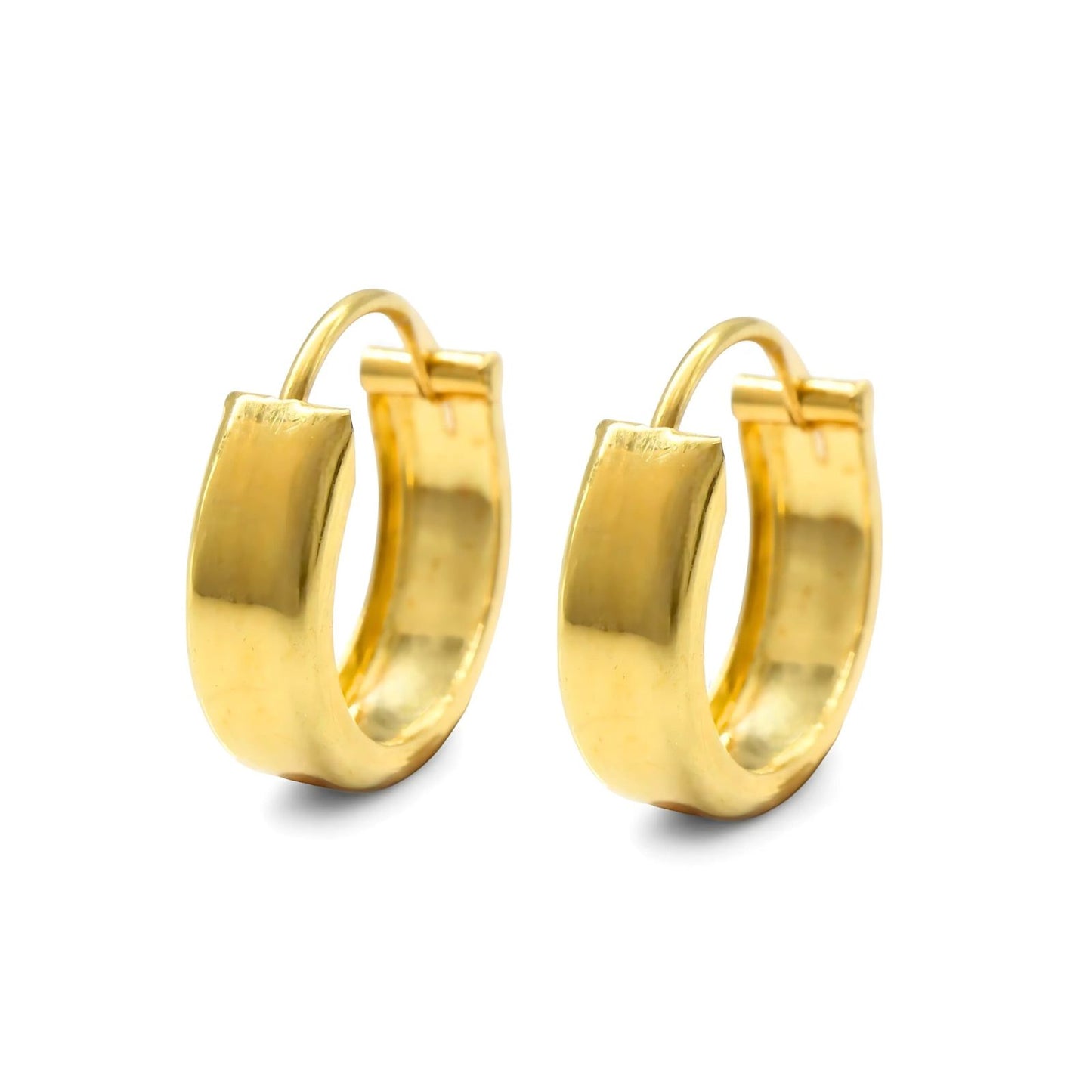 18k Solid Yellow Gold Men Women hinged hoop Flat EARRINGS