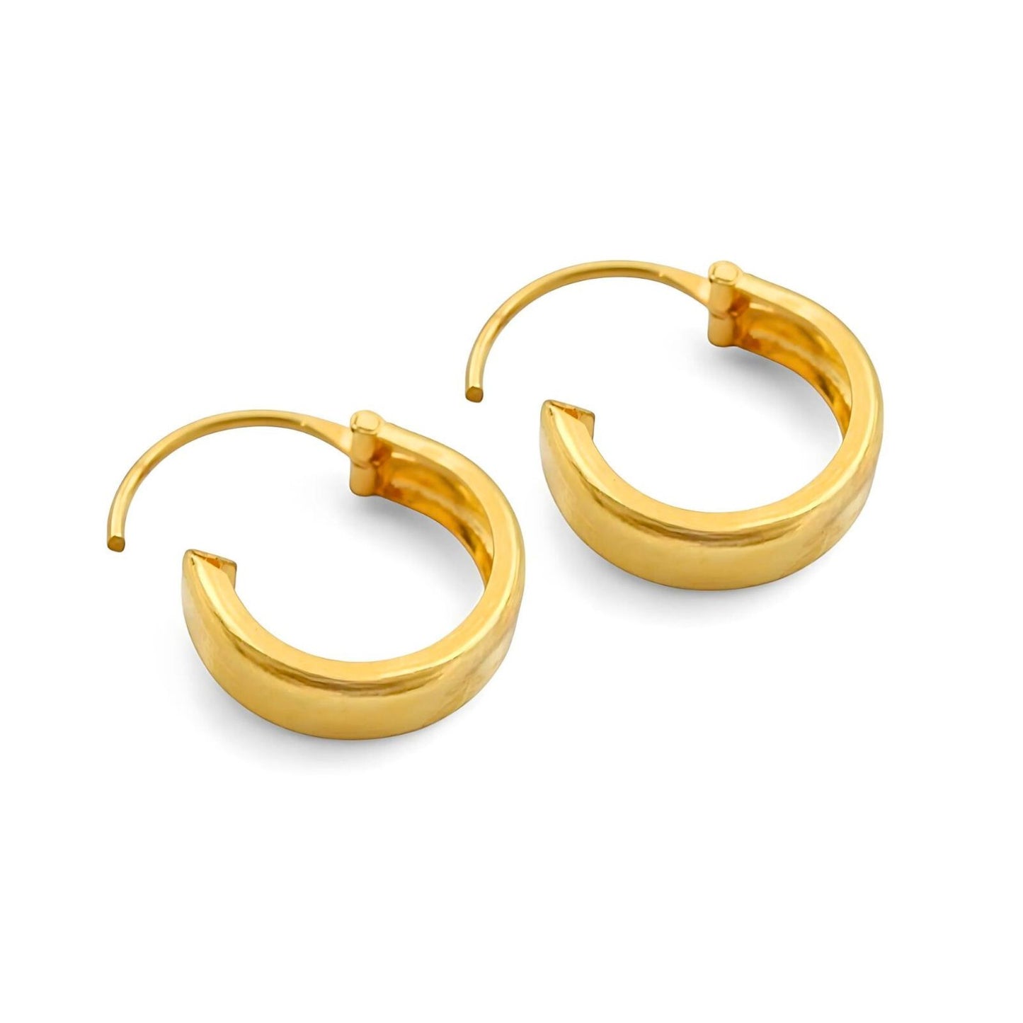 18k Solid Yellow Gold Men Women hinged hoop Flat EARRINGS