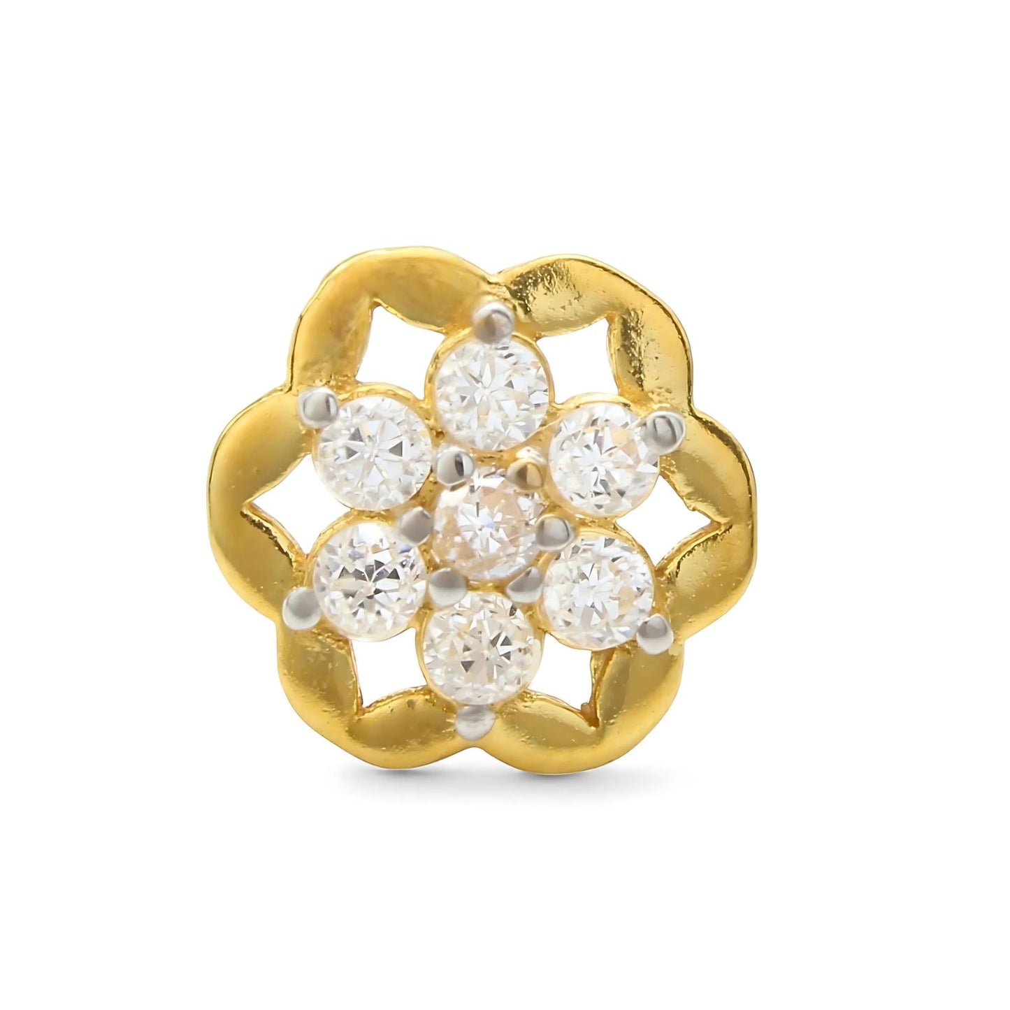 18K Real Gold Women White CZ Flower style gifting Nose Pin nose ring Push Pin