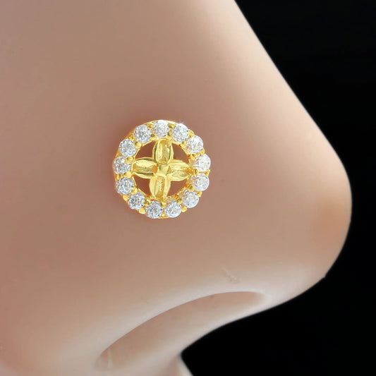 18K Real Gold White CZ daily use Nose pin Gold Screw Back