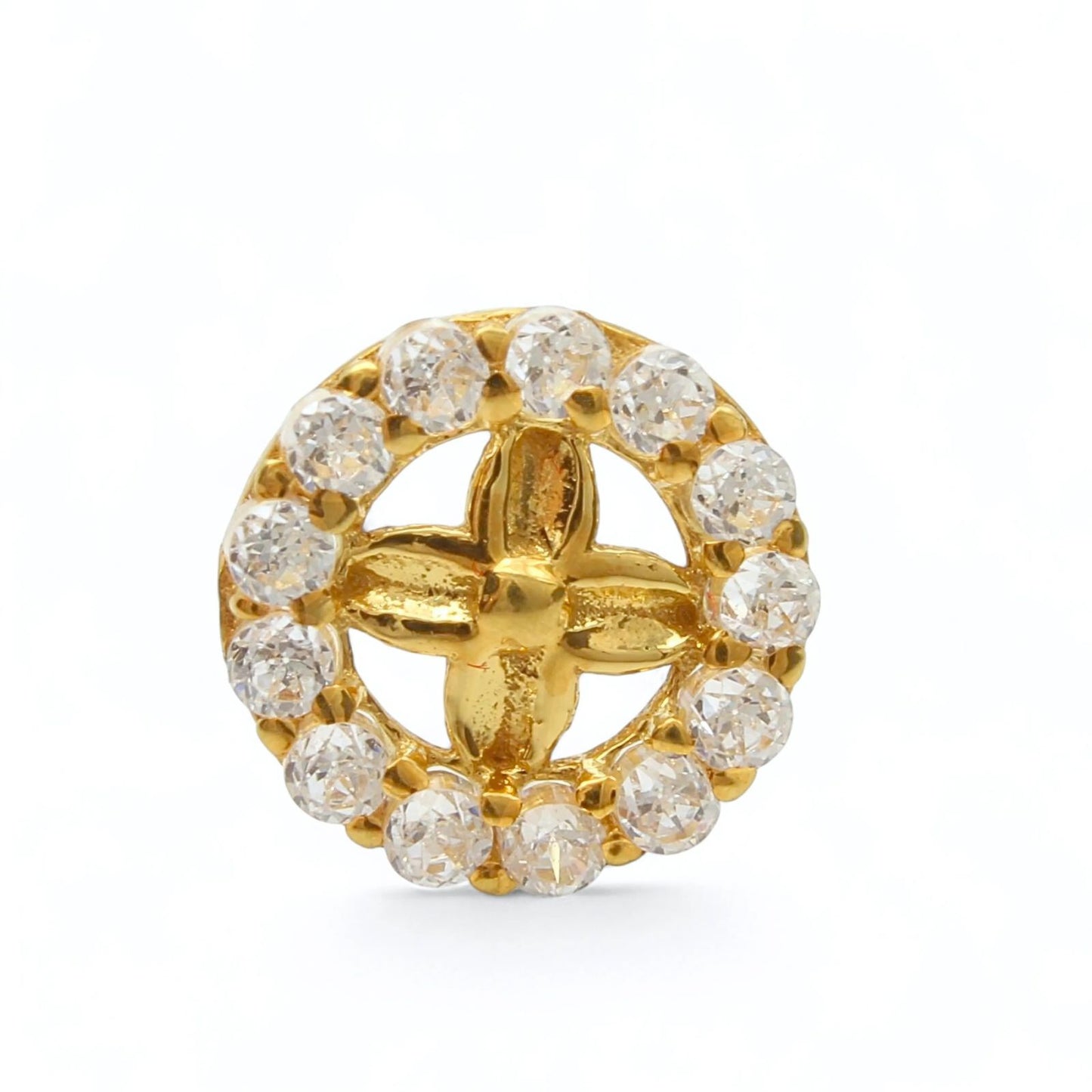 18K Real Gold White CZ daily use Nose pin Gold Screw Back