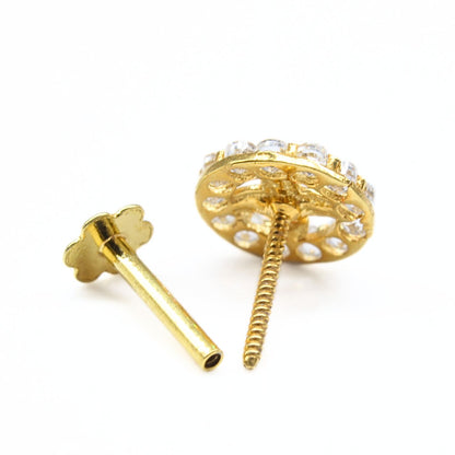18K Real Gold White CZ daily use Nose pin Gold Screw Back