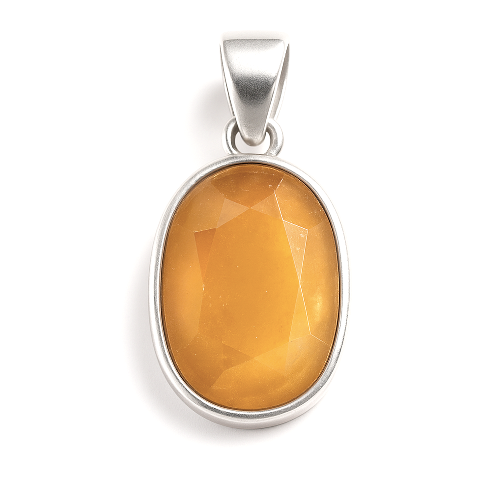 Pure Silver Gomed (Hessonite) Pendant for Students & Astrology Remedies