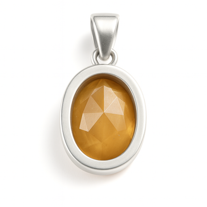 Pure Silver Gomed (Hessonite) Pendant for Students & Astrology Remedies