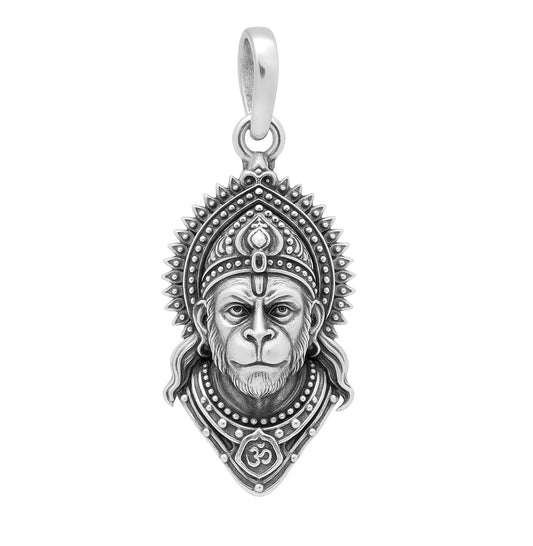 925 Real Sterling Silver Lord Hanuman Divine Pendant