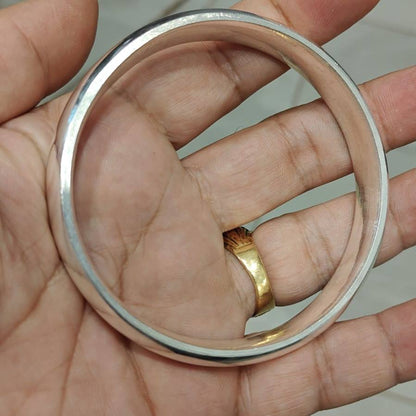 Half Round Heavy Silver men's Kada without Joint - Chandi ka bejod kada