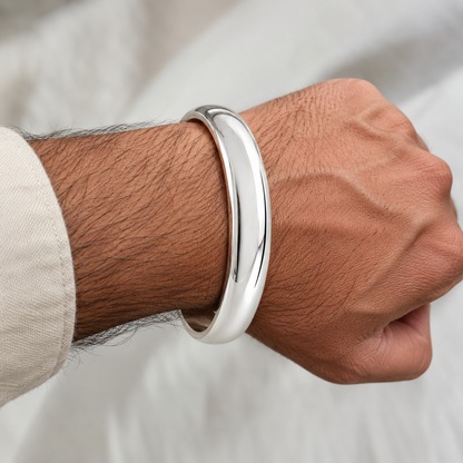 Half Round Heavy Silver men's Kada without Joint - Chandi ka bejod kada