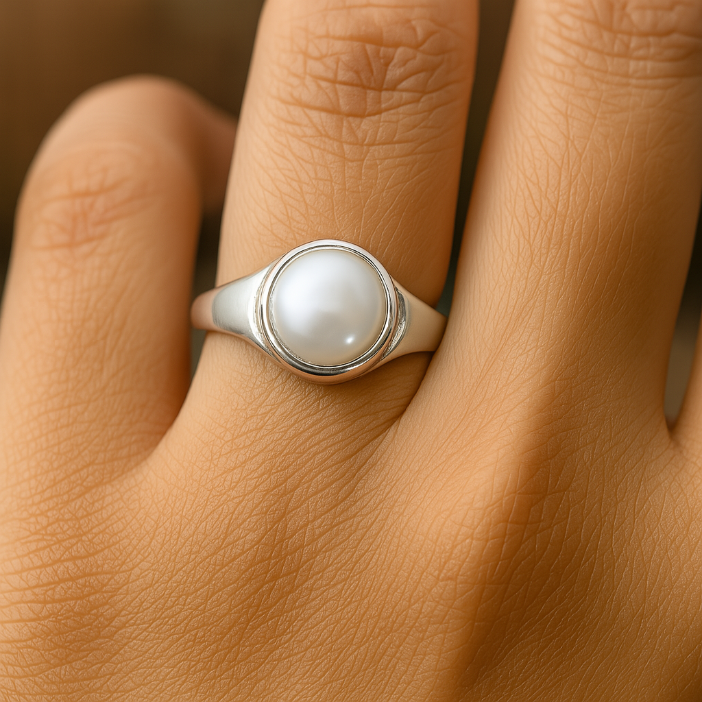Rashi Ratna Silver Ring Real Pearl Moti Moon Gem Birthstone astrology ratan