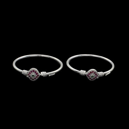 Real Sterling Silver Pink Green CZ kids Bangles Bracelet - Pair