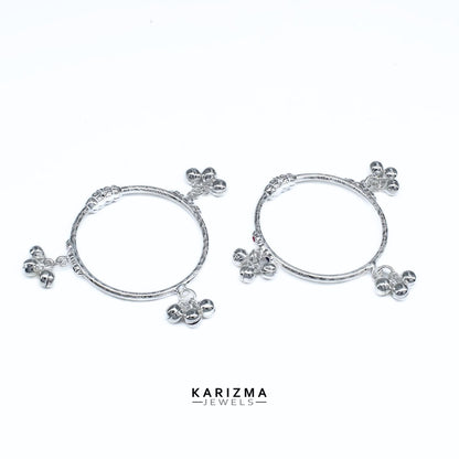 Elephant face Real Silver kids Bangles Bracelet With Jingle Bells - Pair