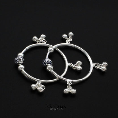 Real Silver gifting jewelery kids Bangles Bracelet With Jingle Bells - Pair