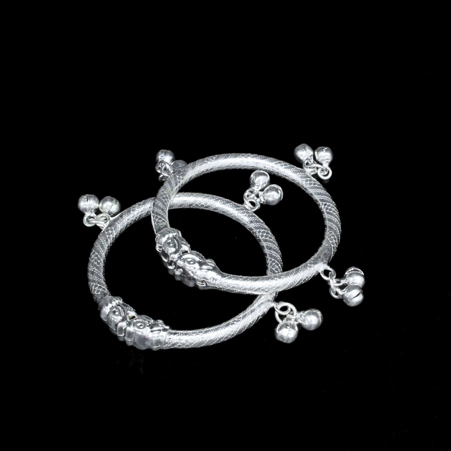 Real Silver Kids Hollow Bangles Bracelet With Jingle Bells