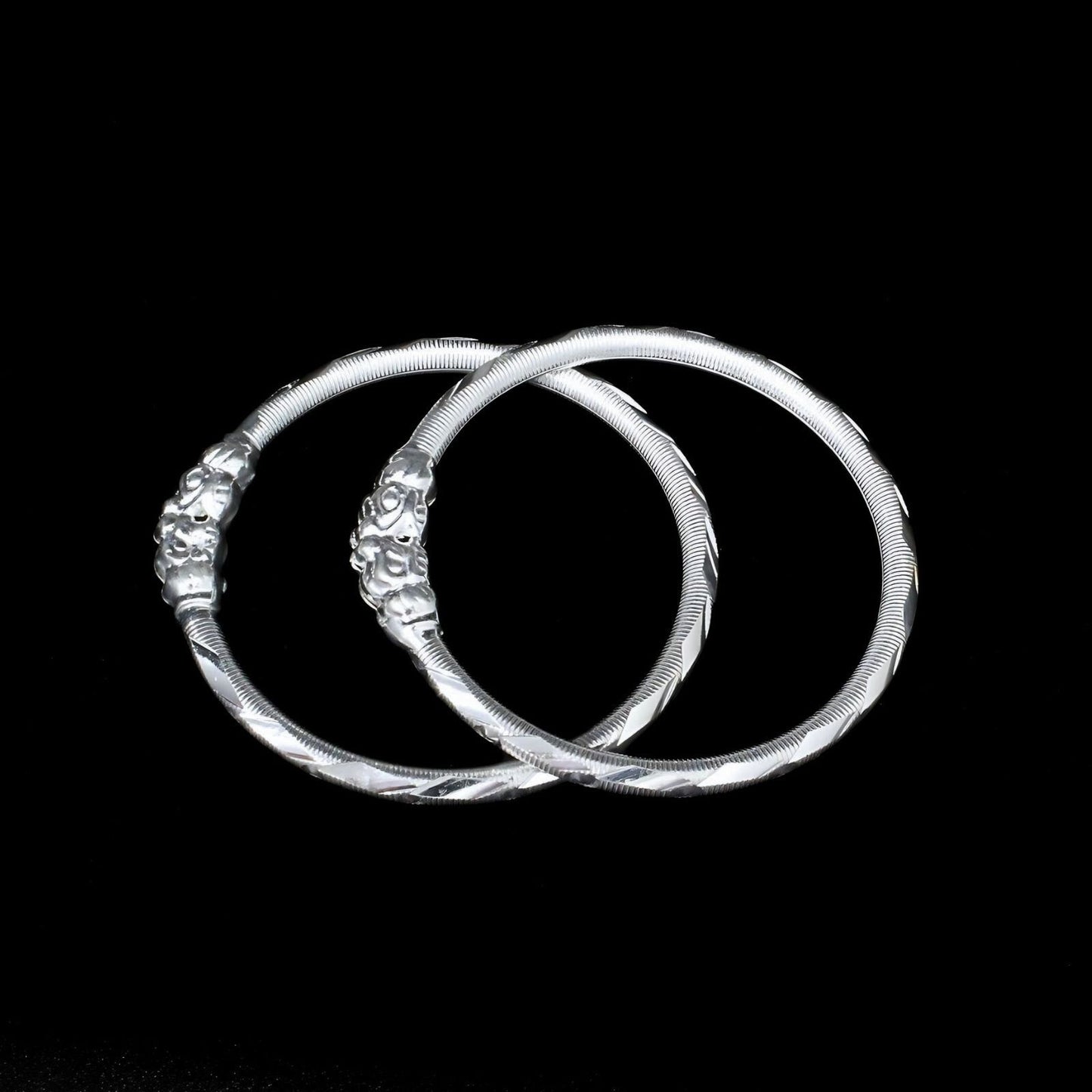 Real Sterling Silver new born baby Shiny Design Bangles Bracelet Pair - 4 CM