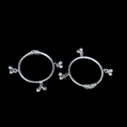 Real Silver Excellent gifting Kids Bangles Bracelet Kada With Jingle Bells - Pair