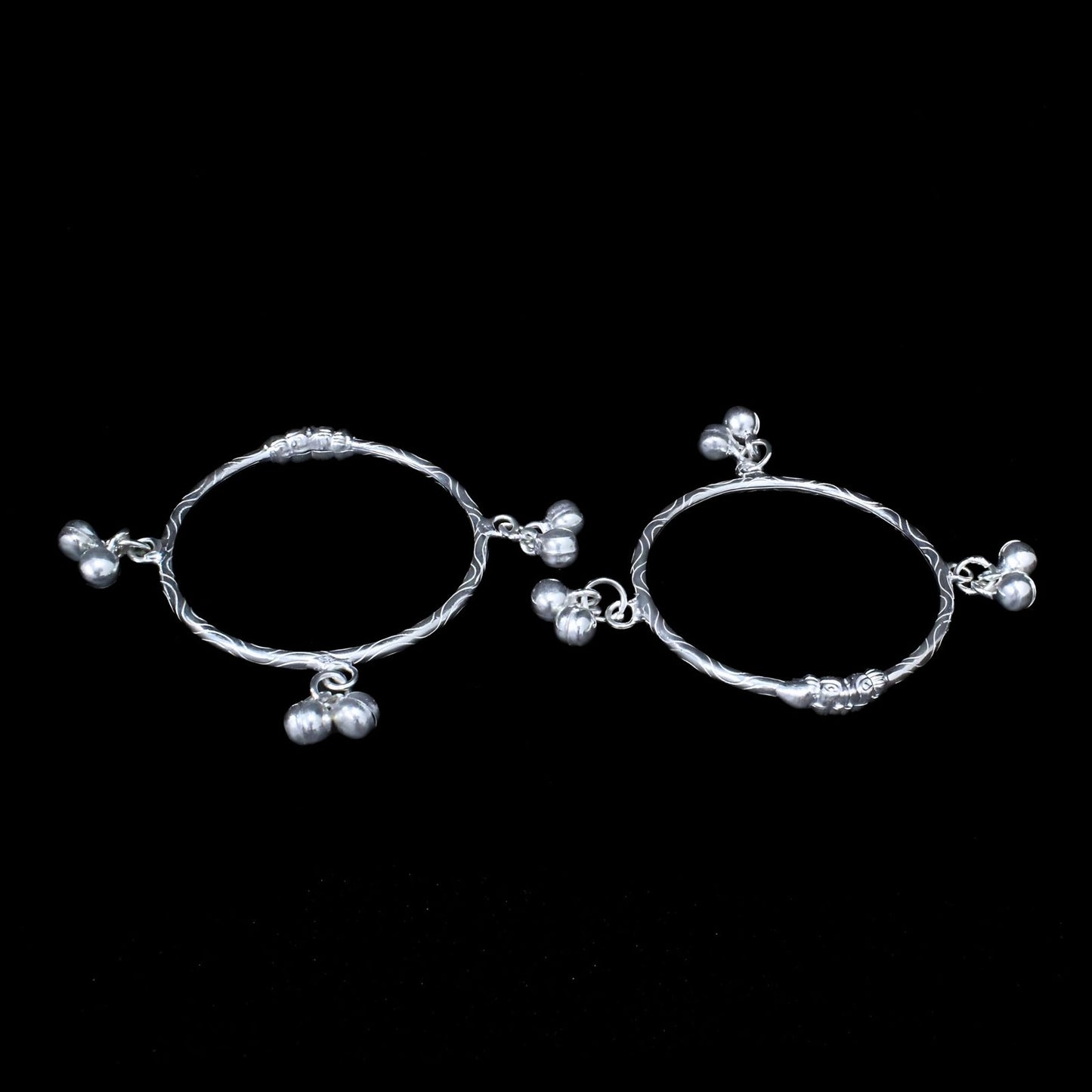 Real Silver handmade kids Bangles Bracelet With Jingle Bells - Pair