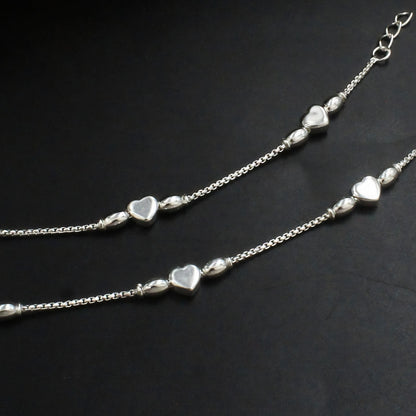 925 Sterling Silver Heart Charm Kids Toddlers Anklet Payal - 6 inch