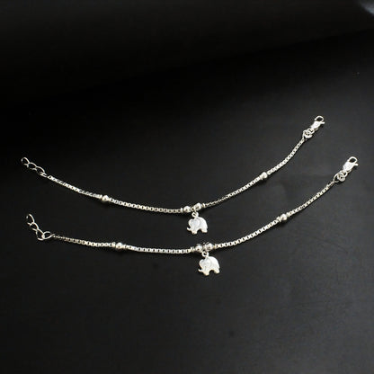 925 Sterling  Silver Elephant Charm Kids Payal Anklet Ankle  6"