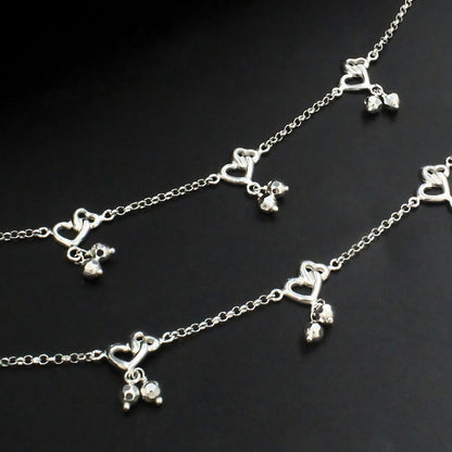 925 Sterling Silver Double Heart design Kids Anklet Foot Bracelet Pair - 6"