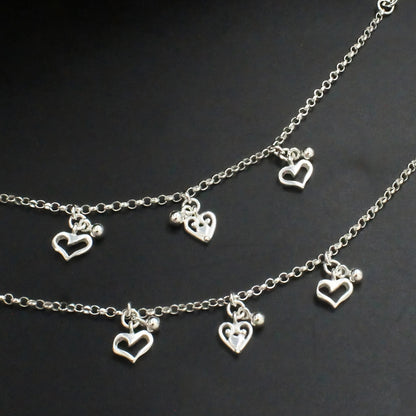 925 Sterling Silver Hanging Heart Kids Anklet Payal Baby Foot bracelet Pair- 6"
