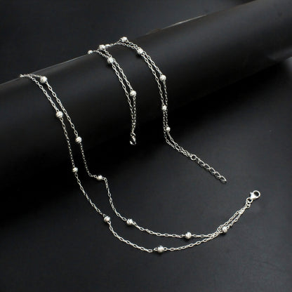 Trendy 925 Sterling Silver Double Chain Bead Silver Anklet Payal Pair 10.5"