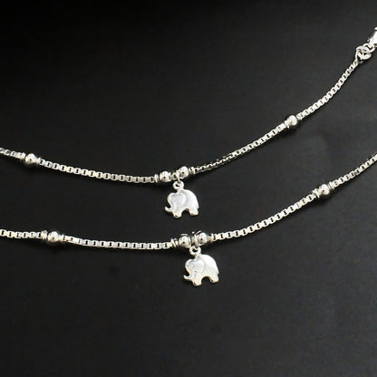 925 Sterling  Silver Elephant Charm Kids Payal Anklet Ankle  6"