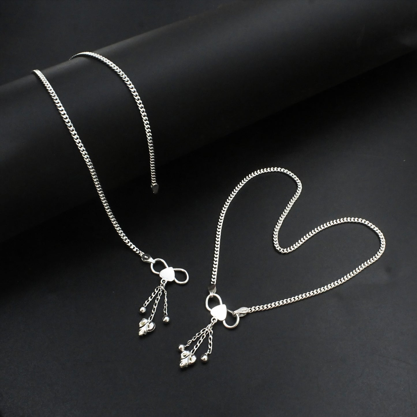 925 Sterling Silver Curb Chain daily wear Anklet Payal Pair 10.3"