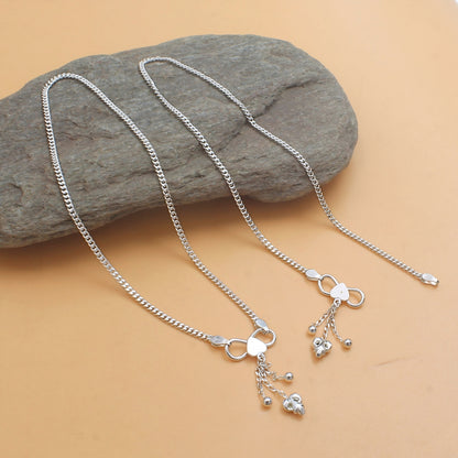 925 Sterling Silver Curb Chain daily wear Anklet Payal Pair 10.3"