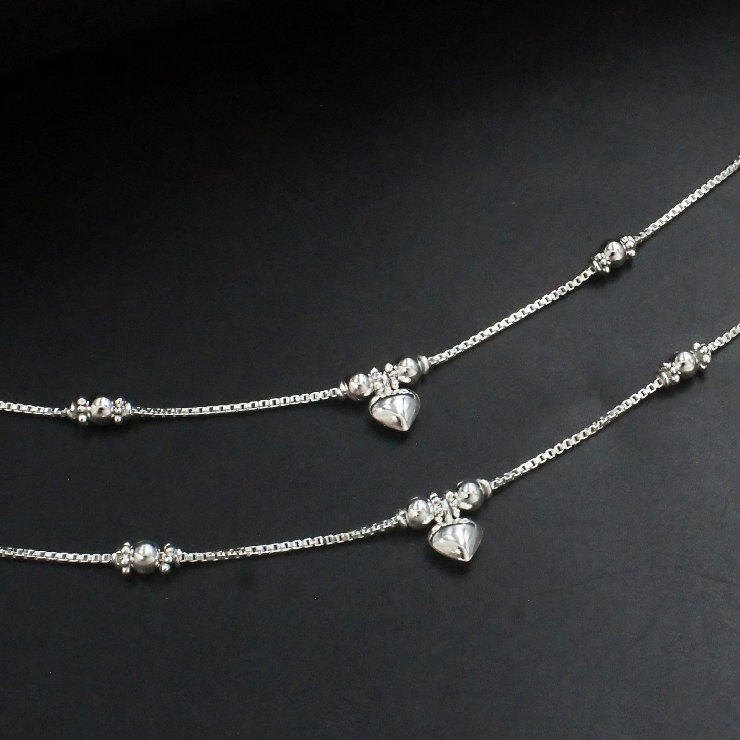 925 Sterling Silver New Born Baby Heart Charm Anklet Payal - 6 inch