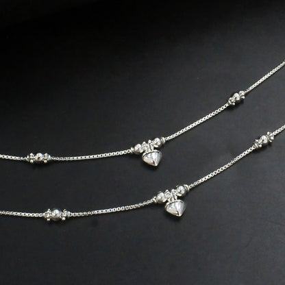 925 Sterling Silver New Born Baby Heart Charm Anklet Payal - 6 inch