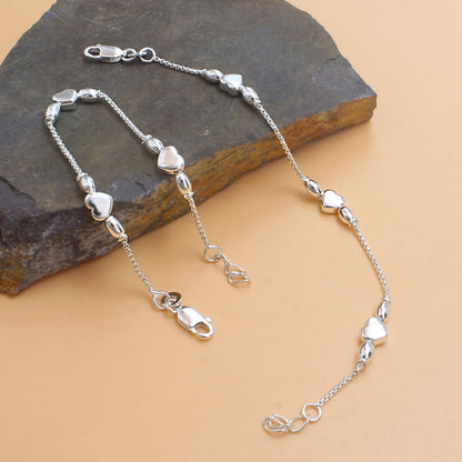 925 Sterling Silver Heart Charm Kids Toddlers Anklet Payal - 6 inch