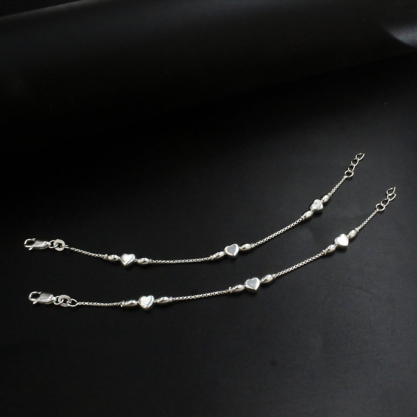 925 Sterling Silver Heart Charm Kids Toddlers Anklet Payal - 6 inch
