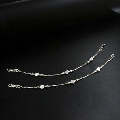925 Sterling Silver Heart Charm Kids Toddlers Anklet Payal - 6 inch
