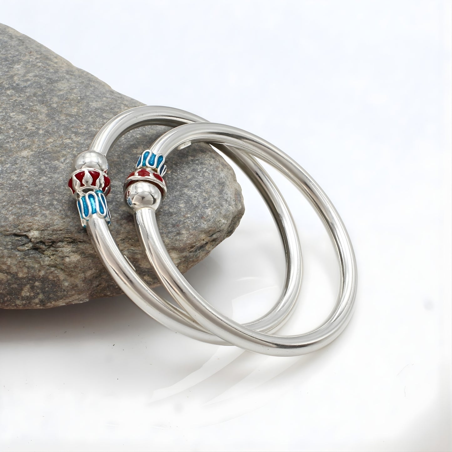 925 Real Silver charming openable ball design kids Bangle Bracelet - Pair